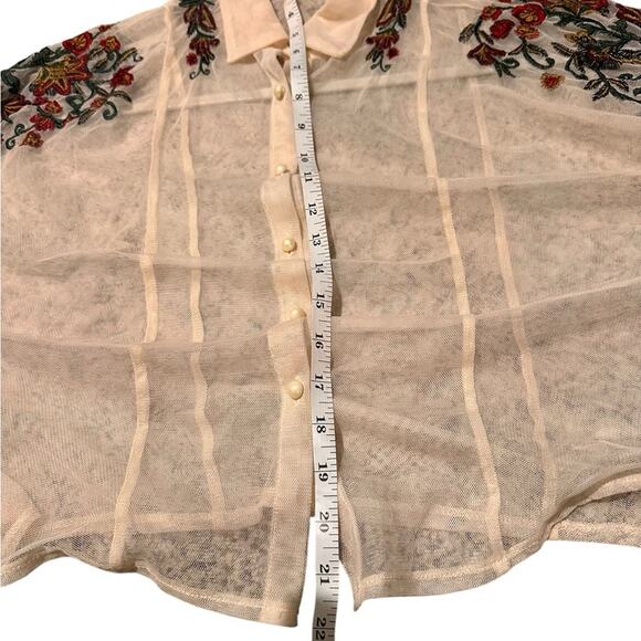 Danity Paris Sheer Mesh Floral Embroidered Crop Top, Cream, size S - Picture 6 of 7
